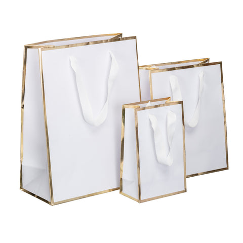 10-pack White & Gold Gift Bags| Elegant Bag | White Bag |Gift Bag | Birthday Bag |Wedding Bag |Christmas Bag
