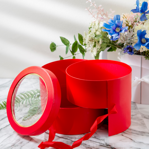 Two-Drawer Round Box With Clear Lid |Gift Box |Flower Box | Holiday Box | Fathers Day Box |Mothers Day Box| Birthday Box |Wedding Box |Two- Drawer Box| Tassel Box