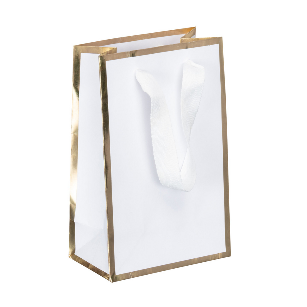 White With Gold Small Square Gift Bag, 5.5