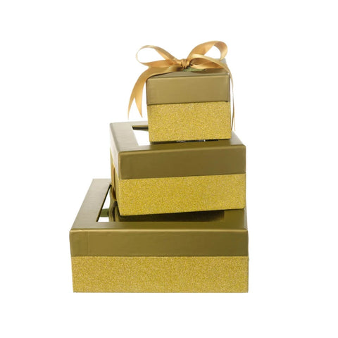Gold Sparkle Window Box | Gift Box | Box with Ribbon |Jewellery Box | Christmas Box